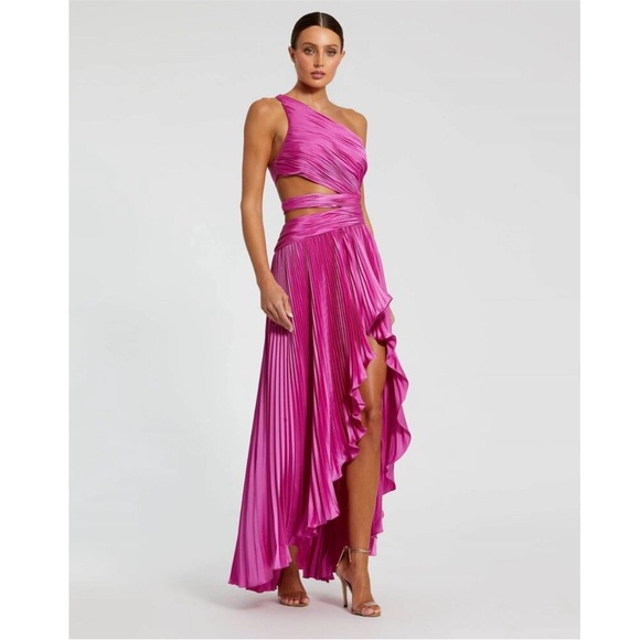 Mac Duggal 49837 Fuchsia One Shoulder Pleated Charmeuse Gown with Slit Sz 6 NEW - Picture 2 of 4